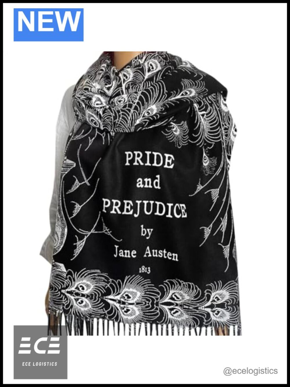 Pride and Prejudice Literary Scarf Acrylic Vintage Peacock Book Cover